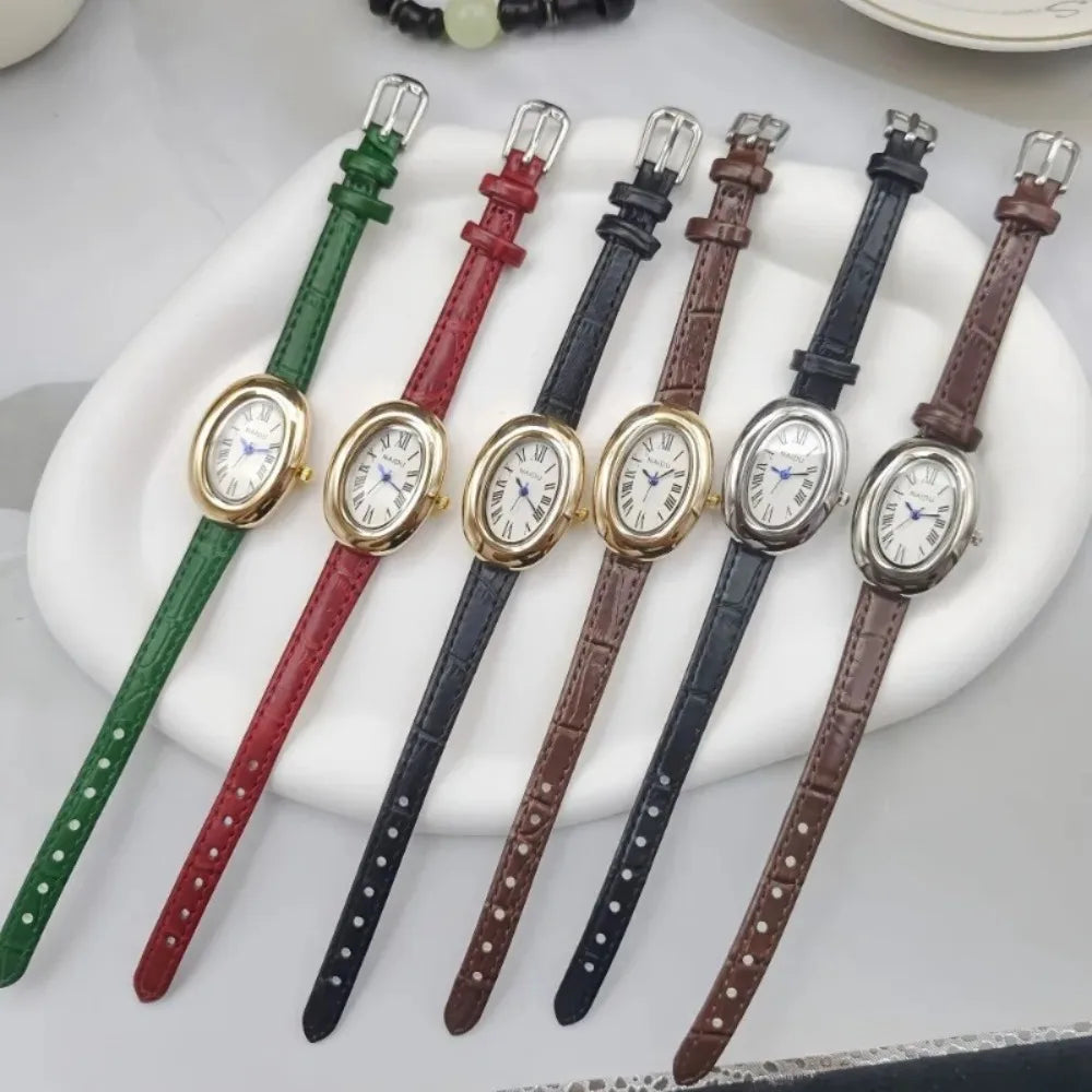 Vintage Oval Goose Egg Quartz Watch Fashion Luxury Leather Strap Women Wristwatch Ladies Dress Watches Gift Clock Relojes