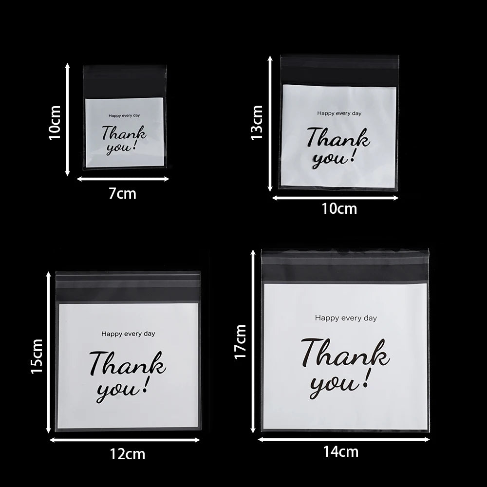 100pcs/lot Transparent THANK YOU Self-adhesive Bag Plastic Pouches for DIY Jewelry Display Cookies Storage Gifts Bag