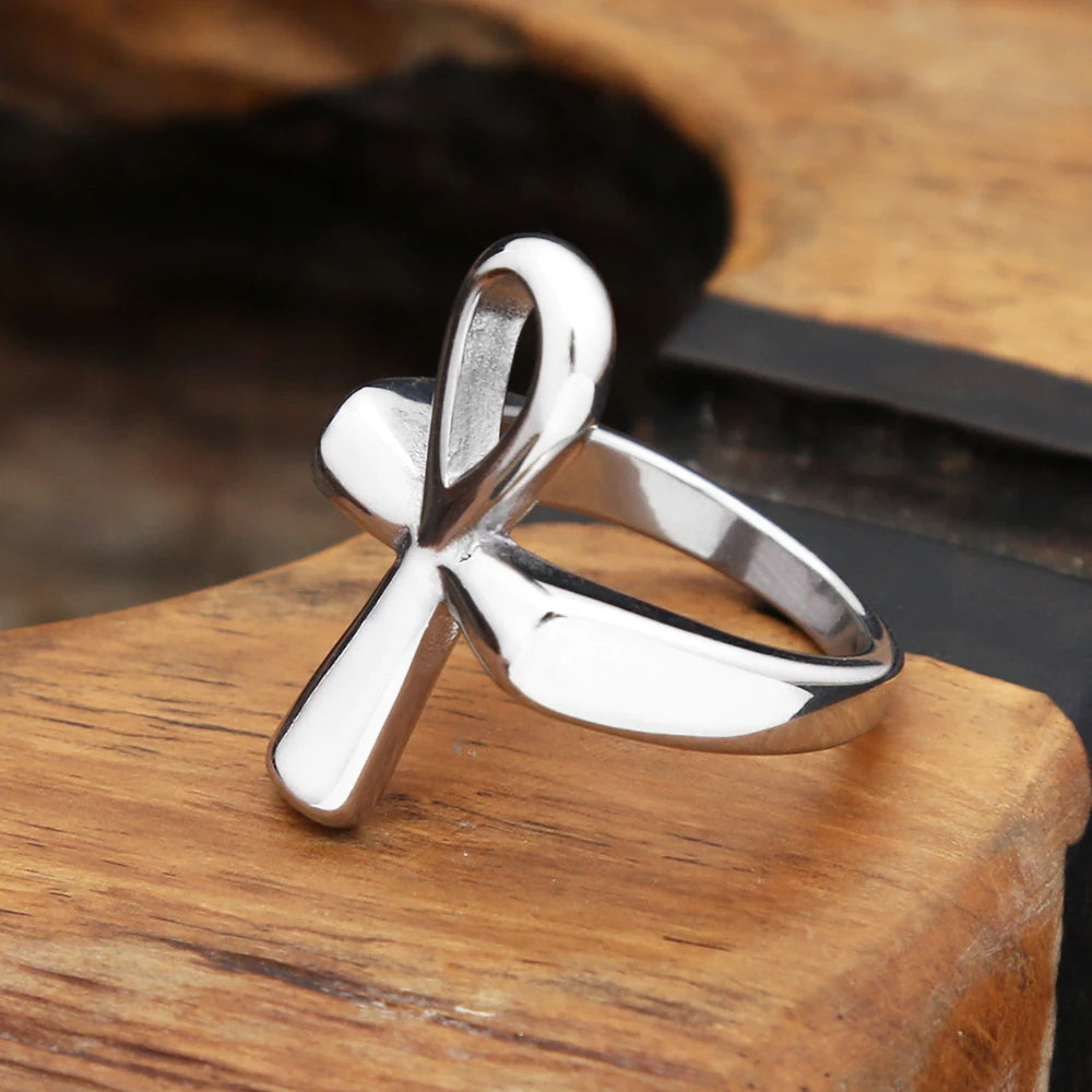 Egyptian Stainless Steel Ankh Finger Rings For Men Women Punk Hip Hop Cross Ring Fashion Jewelry Accessories Gifts Dropshipping