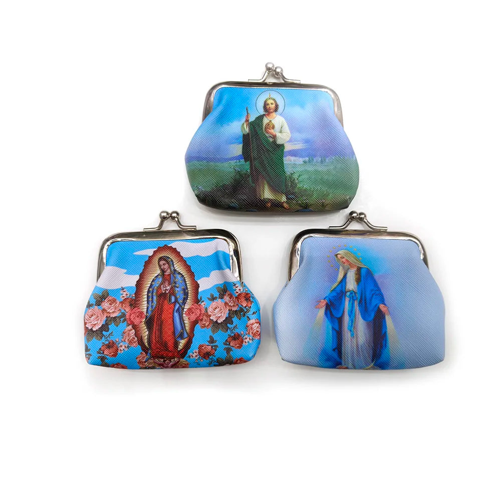 Blue 8.8 CM Madonna Clip Buckle Rosary Bag Holy Relic Gift Bag Coin Purse