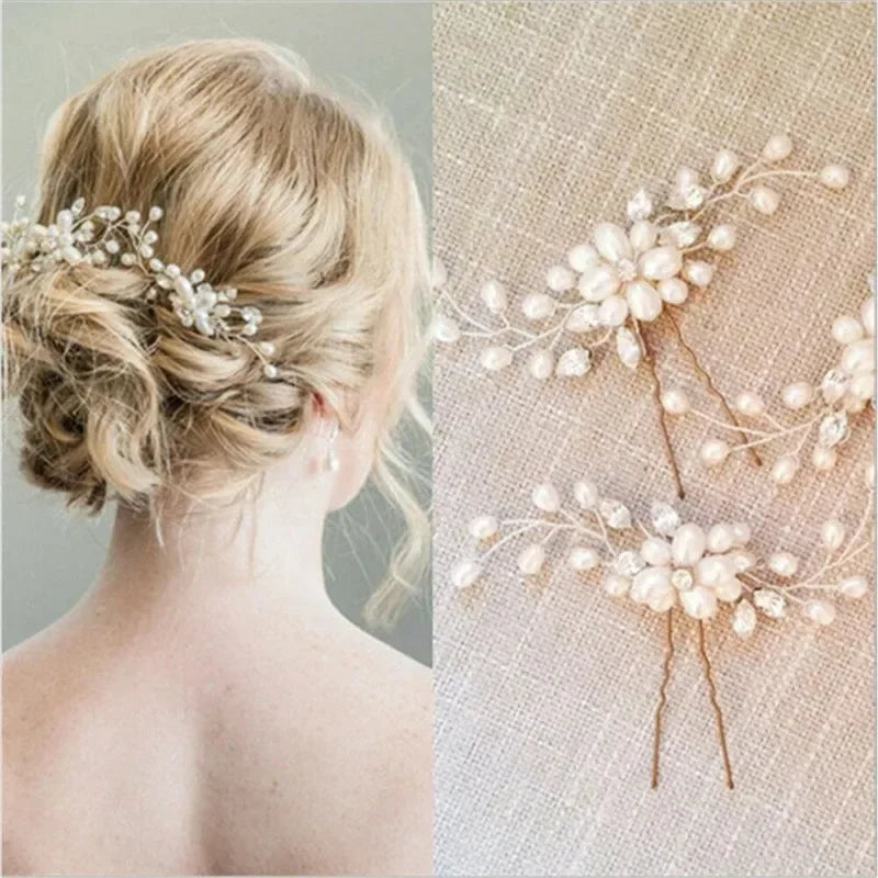 Women Pearl Hair Clips Bridal Tiaras Hair Comb Vine Bridesmaid Hairpins Barrettes Women Headwear Wedding Hair Pieces Jewelry