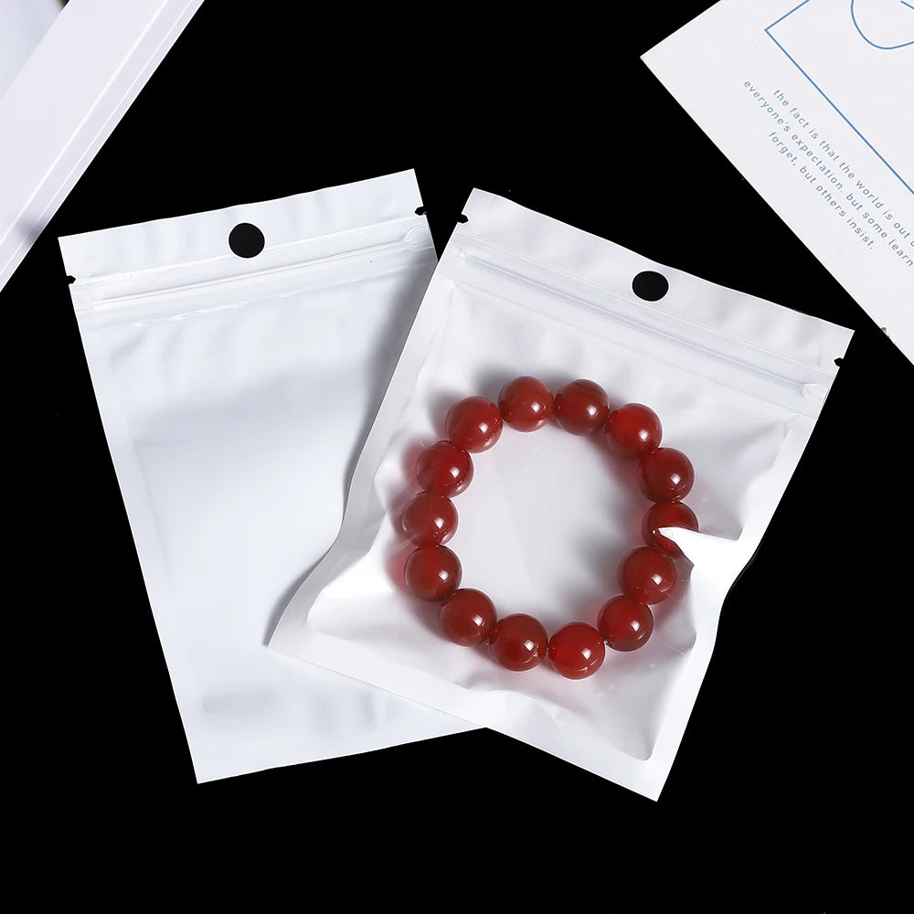 30-100pcs White Plastic Jewelry Bags Self Seal Zipper Retail Packaging Pack Bag for Earring Jewelry Display Storage Supplies