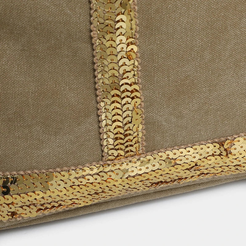 2025 Women's New Retro Shoulder Crossbody Bag Casual Handbag Canvas Shoulder Bag Sequin Large Capacity Tote Bag