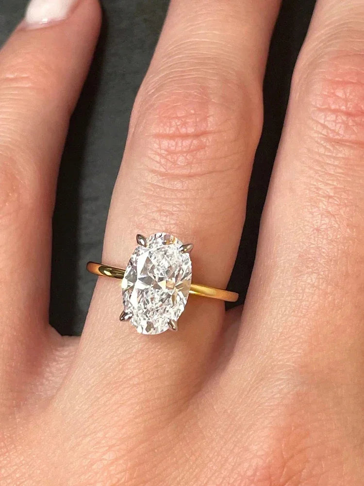 ROUSLY 925 Sterling Silve Shiny 1-8CT Zircon Oval Stone Ring For Women Engagement Wedding Luxury High Quality Fine Jewelry