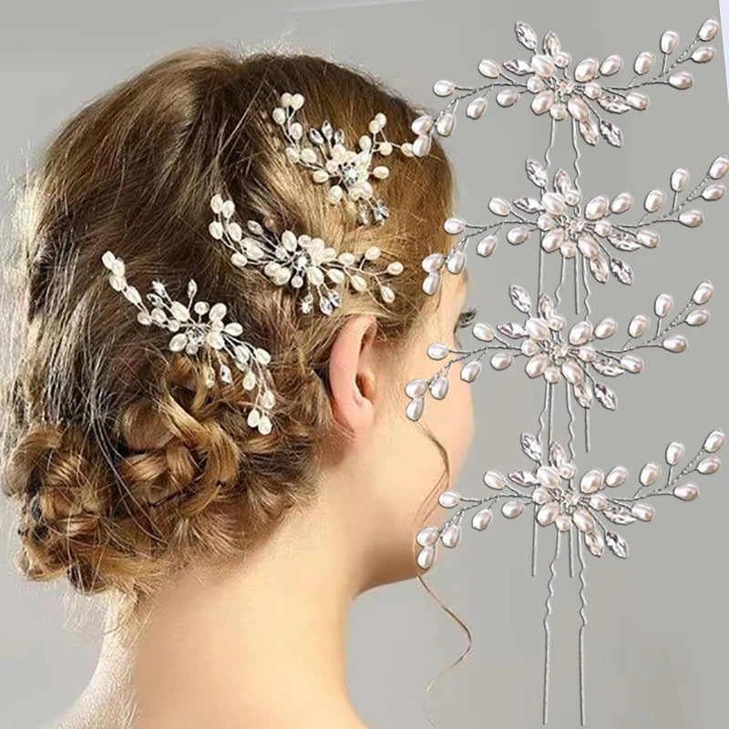 Women Pearl Hair Clips Bridal Tiaras Hair Comb Vine Bridesmaid Hairpins Barrettes Women Headwear Wedding Hair Pieces Jewelry