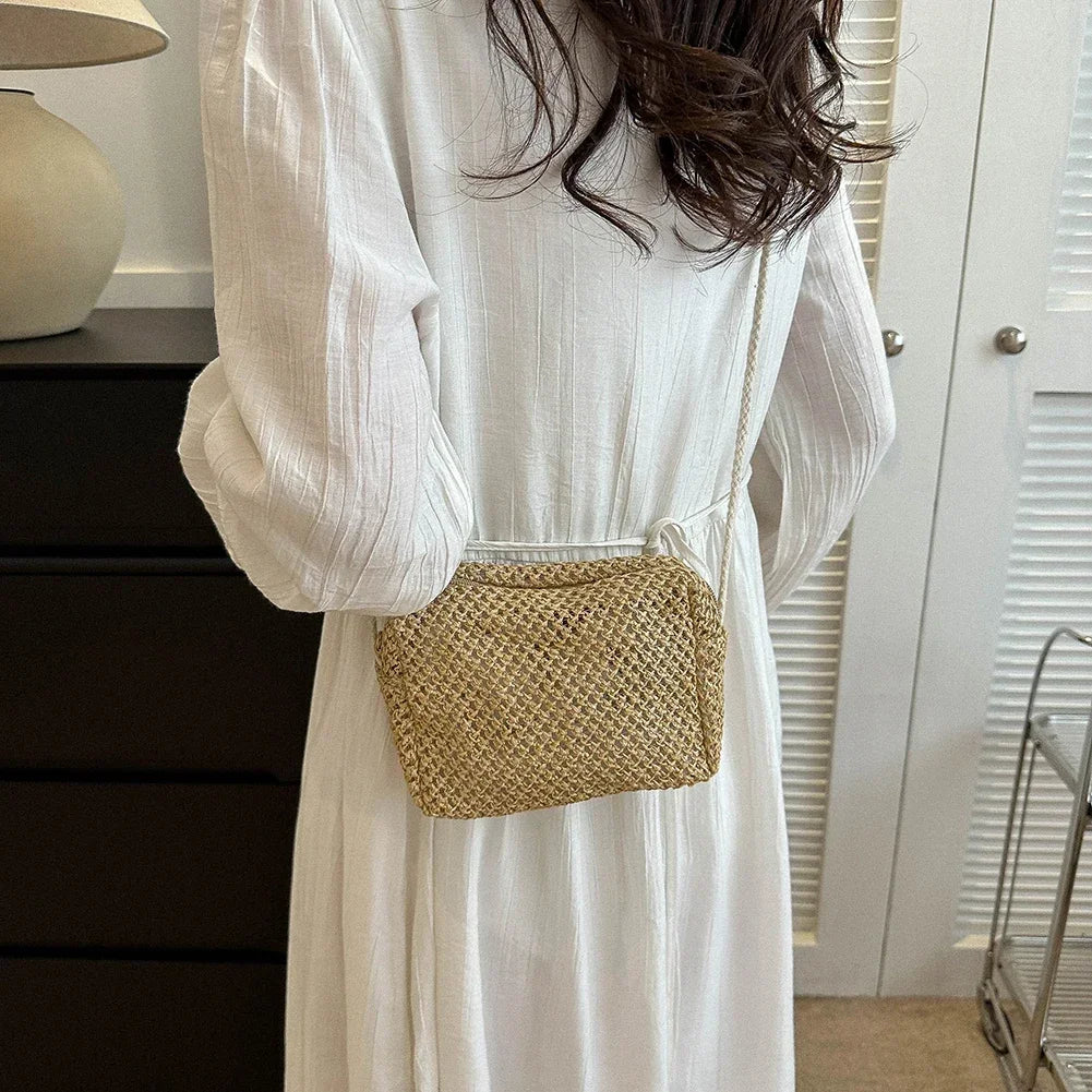 Ladies Fashion Summer Straw Crossbody Bag Women Beach Holiday Shopping Woven Shoulder Handbag Messenger Purses for Women Bags