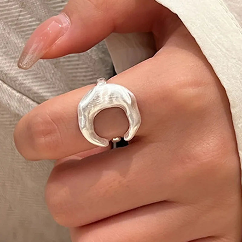 925 Sterling Silver Matte Finish Moon Open Rings For Women Ladies Luxury Jewelry Wholesale Accessories Jewellery Argent 925