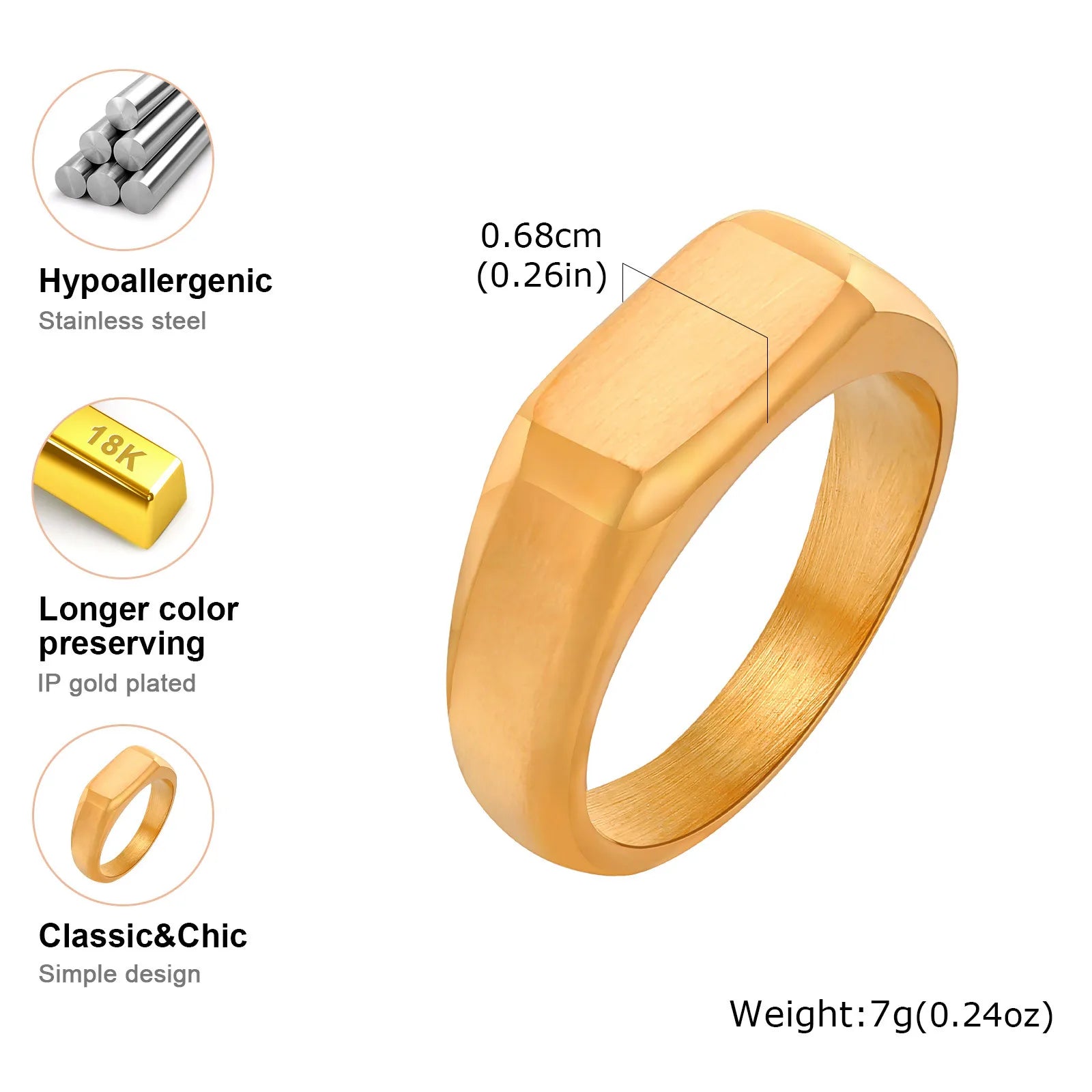 Stainless Steel Signet Ring for Men Women,Gold Silver Color Band Ring Pinky Ring Cool Finger Ring,Simple Jewelry Gift for Him