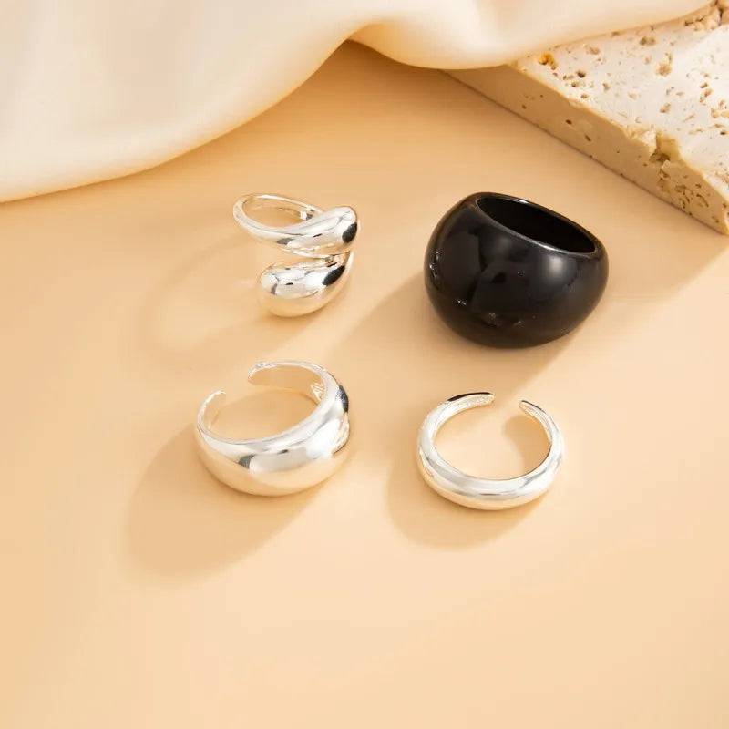 Fashion 6Pcs/Set Smooth Metal Opened Rings for Women Punk Personality Irregular Gold Silver Color Finger Rings Female Jewelry
