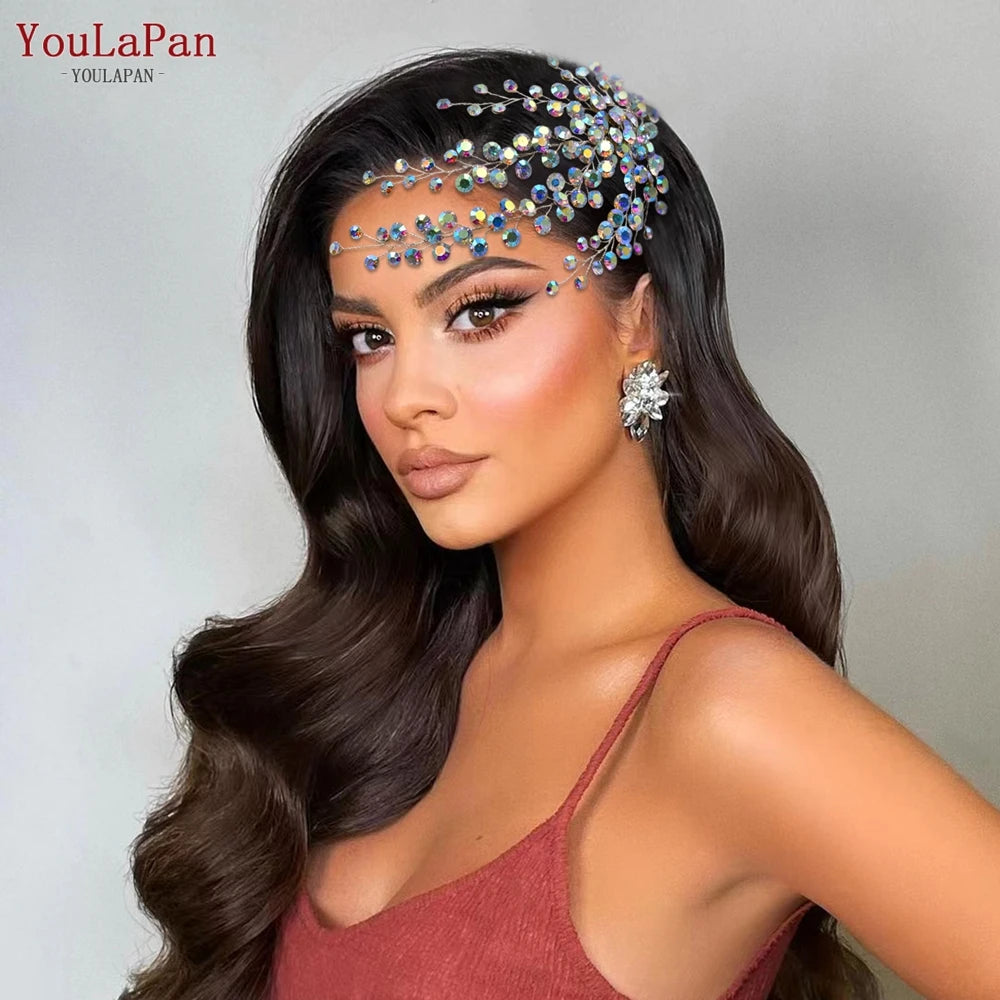 YouLaPan AB Rhinestone Bridal Hair Comb Wedding Hair Accessories Handmade Bride Head Piece Woman Headdress for Party HP590