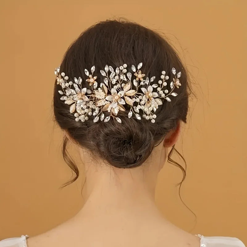 Silver Color Flower Hair Comb Wedding Hair Jewelry Fashion Pearl Rhinestone Hair Clip Bridal Party Tiaras Luxury Side Barrettes
