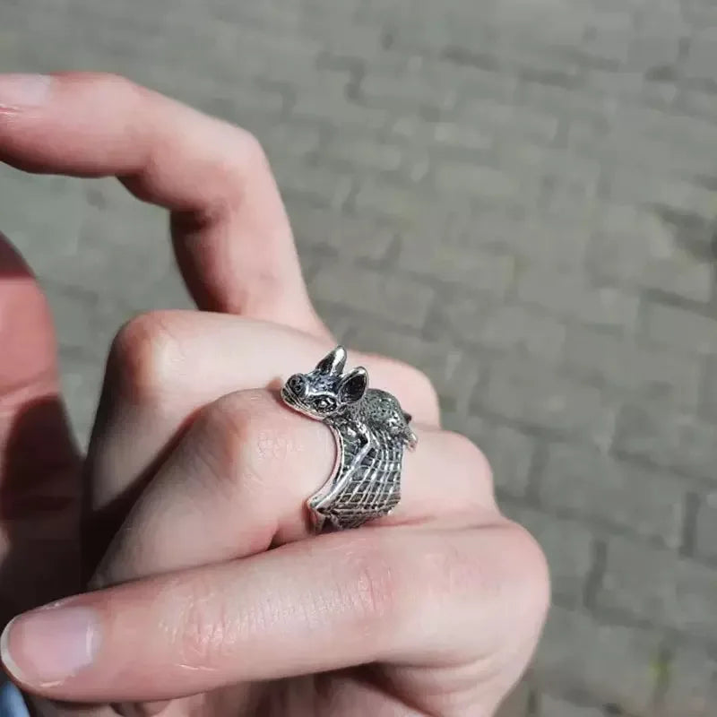 Retro Dark Bat Ring For Men Silver Color 3 colors Street Punk Gothic Adjustable Ring Handmade Jewelry Biker Accessories Man Gift