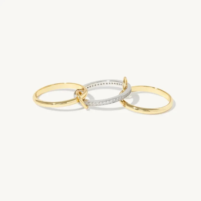 LATS Two-Color Three-Ring 14K Gold Plating Copper Ring for Women Ins Style Stacking Jewelry Fashion Accessories