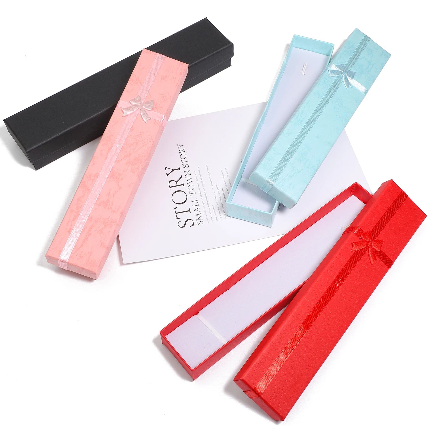 12PCS Elegant Bowknot Jewelry Box Earring Jewelry Necklace Storage Box Paper Organizer Storage Bronzing Jewelry Display Gift