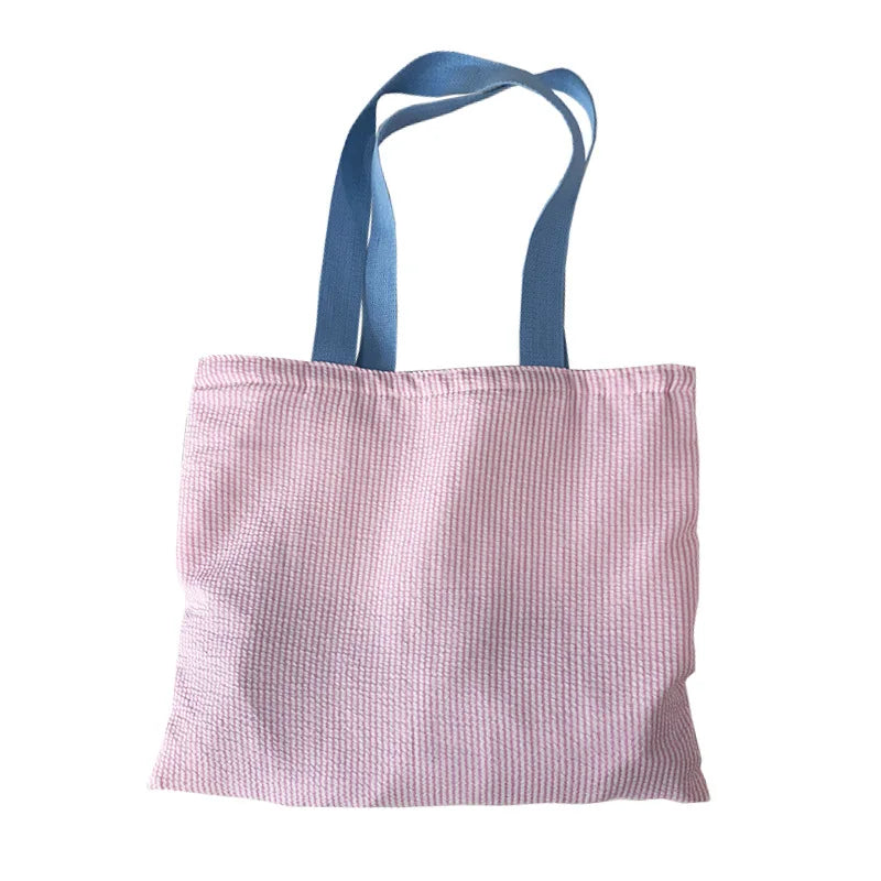 Stripe Contrast Color Women's Canvas Shoulder Bag Large Capacity CollegeBook Tote Zipper Handbags Simple Commuter Shopping Bag