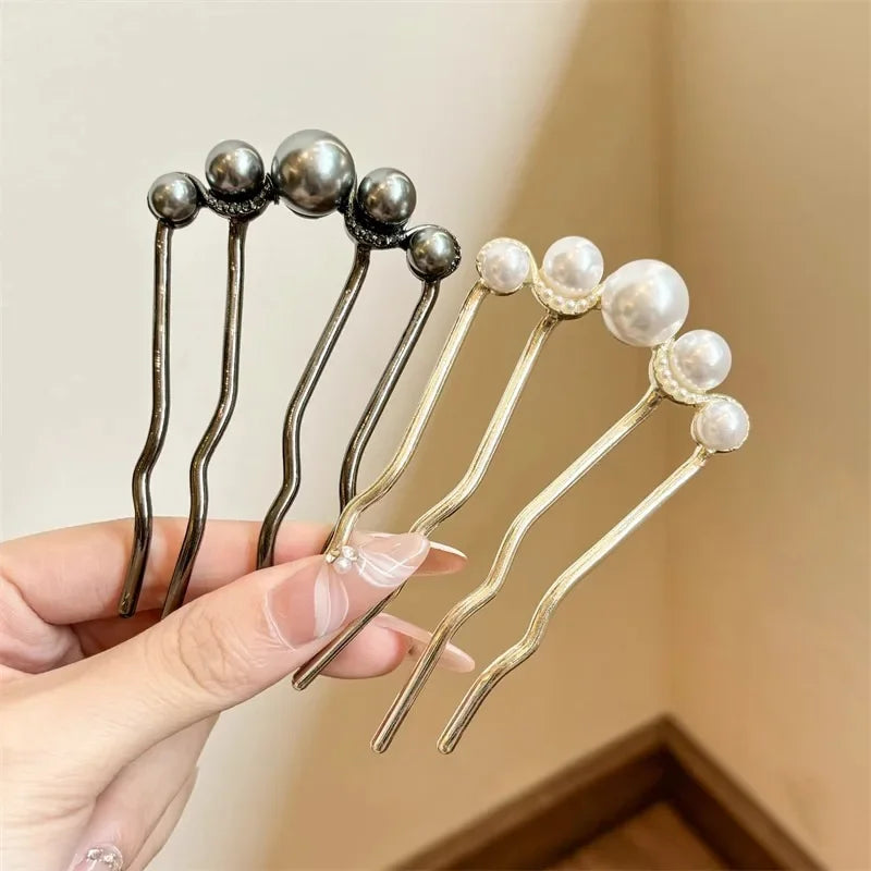 Temperament Pearl Hair Card for Women New Four-pronged Disc Fixed Hairpin Comb U-shaped Hairclip Hair Jewelry Accessories Gift