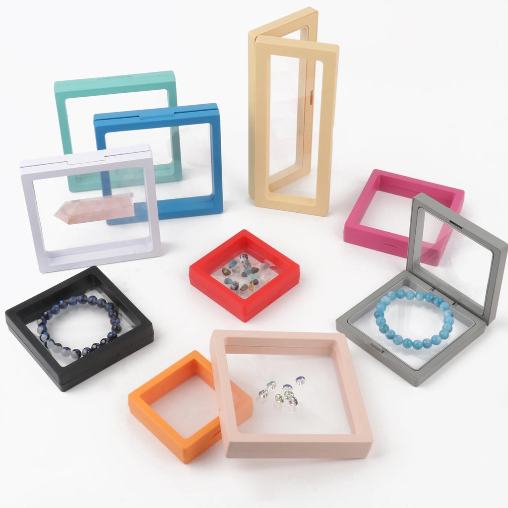 3D Floating Frame PE Film Jewelry Gemstone Storage Box Free Floating Bracket Frame Membrane Ring Earring Necklace Display Case