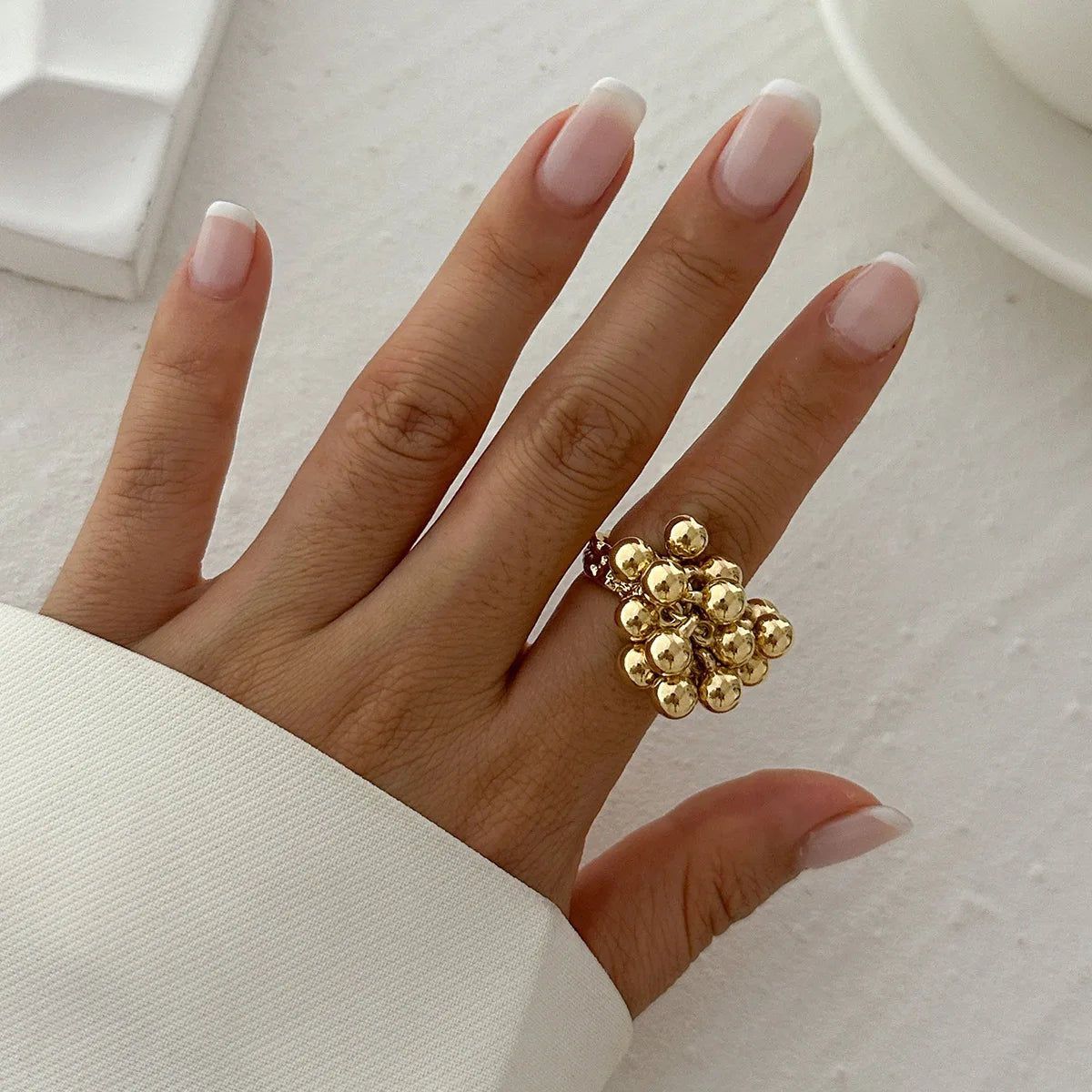 LATS Exaggeration Punk Metal Personality Irregular Three-layer Design Ball-Shape Open Ring for Women Fashion Simple Jewelry Gift