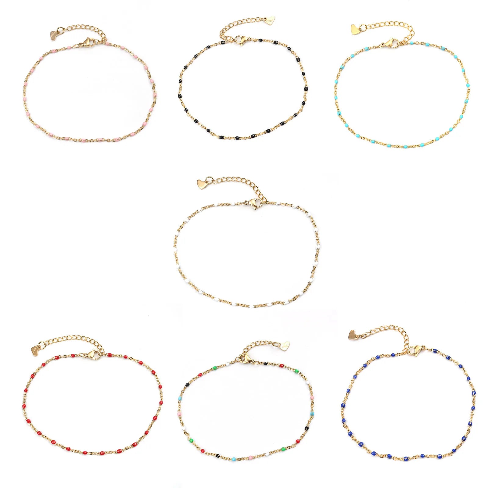 Fashion Colorful Enamel Beads Anklet Gold Color Stainless Steel Chain Anklet Bracelet For Women Summer Beach Foot Jewelry 23cm