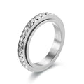 4MM Stainless Steel Spinner Finger Rings For Women Crystal Rotatable Wedding Ring Men Fashion Anniversary Party Jewelry