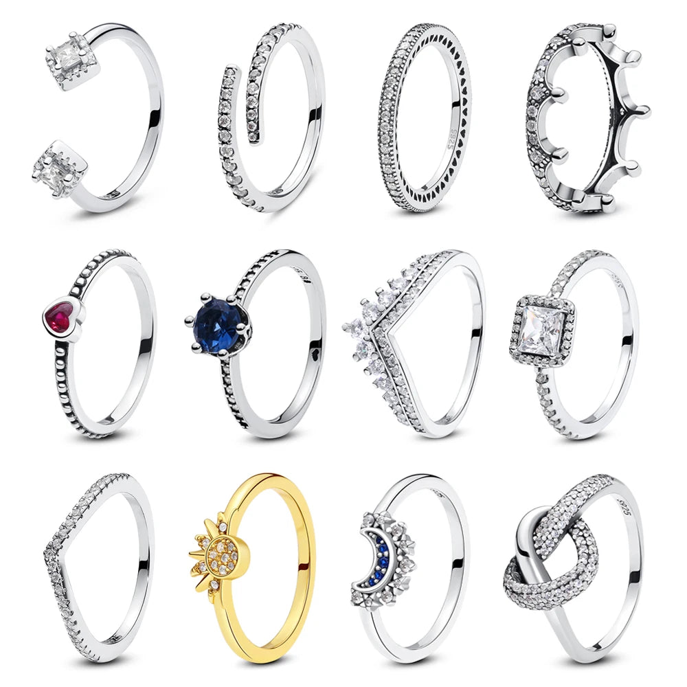 925 Sterling Silver Crown Heart Crystal Ring for Women