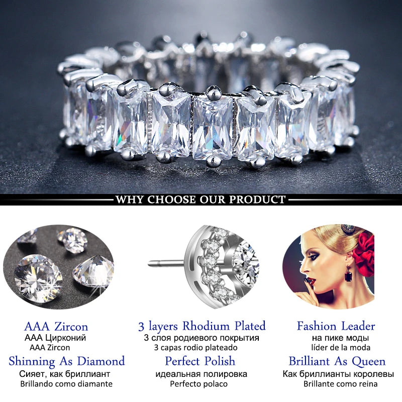 LXOEN Silver Color Square CZ Rings Paved Austrian Zircon Fashion Women Ring for Party Engagement Ring Jewelry Gift