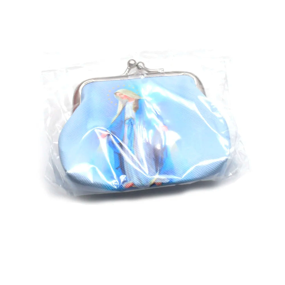 Blue 8.8 CM Madonna Clip Buckle Rosary Bag Holy Relic Gift Bag Coin Purse