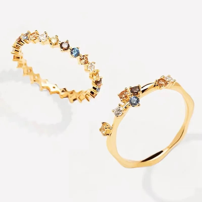 New 925 Sterling Silver Color Zircon Ring Simple Charm Personality Women Ring Birthday Party Gift for Friends Exquisite Jewelry