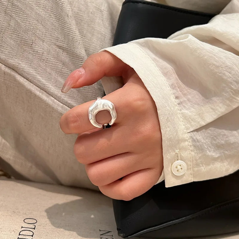 925 Sterling Silver Matte Finish Moon Open Rings For Women Ladies Luxury Jewelry Wholesale Accessories Jewellery Argent 925