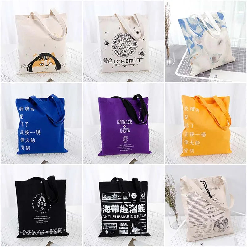 Diy Shopping Bags Women Solid Canvas Bags Casual Tote Shoulder Bags Girls Female Portable Handbags Shopping Bag