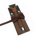 Fashion Men Kids Suspender Bowtie Sets For Wedding Party Festival Gift Brown Khaki Elastic Y-back Straps Pants Shirt Accessory