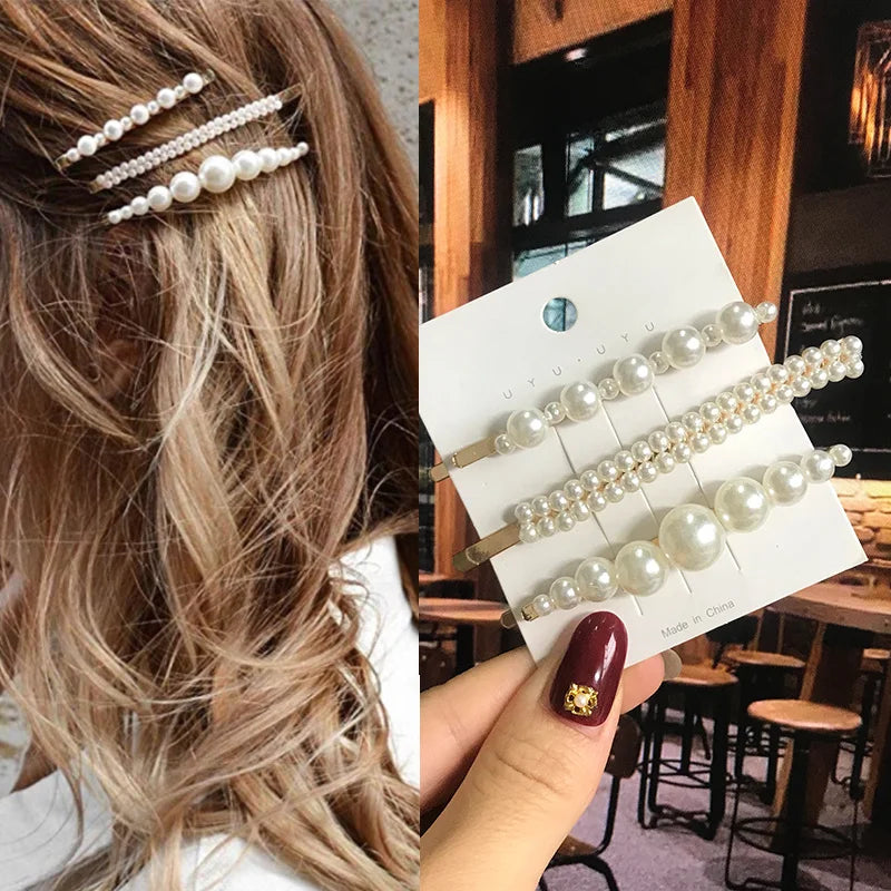 1 Set Geometric Flower Pearl Hair Clip Pin For Women Hairpins Fashion Acrylic Barrettes Hairgrips Hair Accessories Girls Jewelry