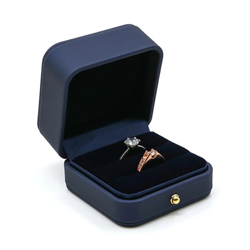 PU Ring Box Single/Double Ring Box Jewelry Display Case Proposal Wedding Anniversary Gift Packaging Box For Wife Girlfriend