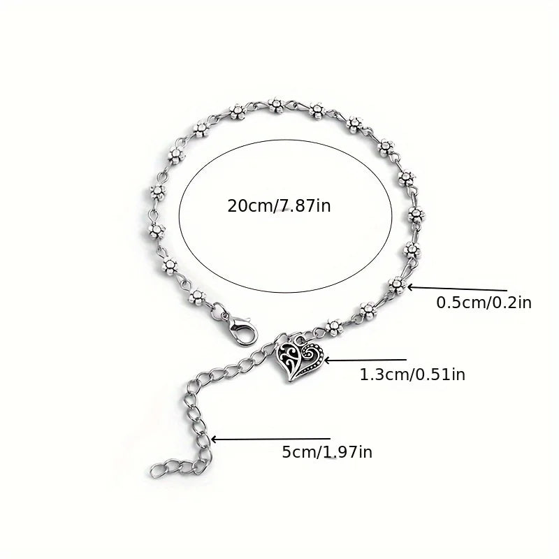 2025 New Fashion Exquisite Ankle Chain Tibetan Silvery Hollow Mahogany Heart Woman Plum Blossom Ankle New Product Launch