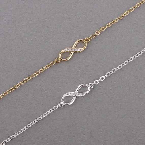 Kinitial Tiny Rhinestones Infinity 8 Anklets For Women Bracelets Summer Barefoot Sandals Jewelry On Foot Leg