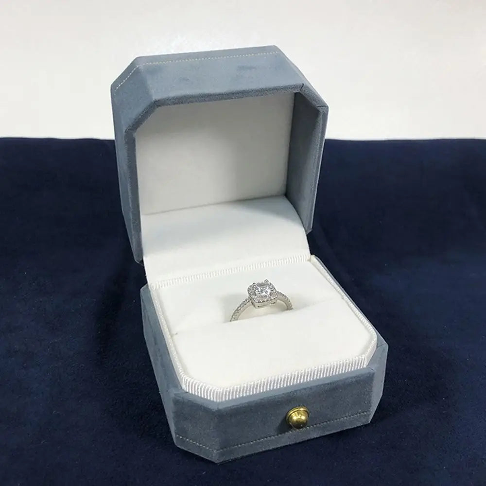 Velvet Jewelry Storage Box Single Slot Octagonal Wedding Ring Box Clamshell Jewelry Packaging Box for Engagement Proposal