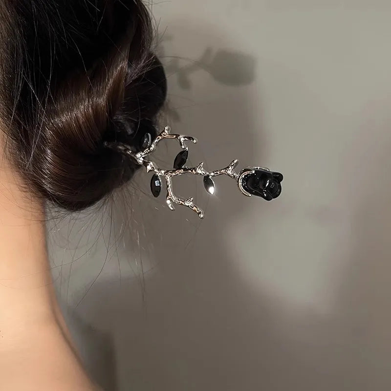 Hallow New Hairpin Hair Sticks Minimalist Red Gothic Rose Trendy Metal Hair Accessories Headwear Hairstyle for Women Jewelry H71