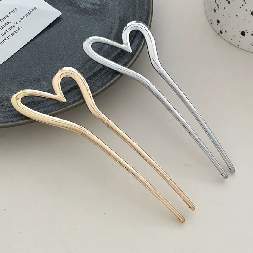 Korean New Hairpin Hair Sticks Heart Geometric Metal Hair Forks For Women Girls Hairstyle Elegant Hair Accessories For Daily