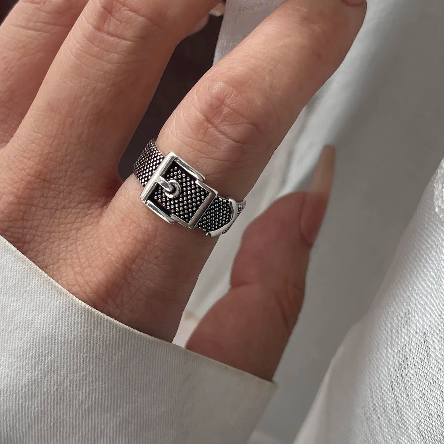 925 Sterling Silver Rings For Women Geometric Fine Jewelry Finger Adjustable Simple Retro Flower Ring For Party Birthday Gift