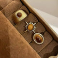 Retro Brown Stone Rings for Women Girls Sun Irregular Gold Color Aesthetic Rings Opening Adjustable Ring Fashion Jewelry Gifts