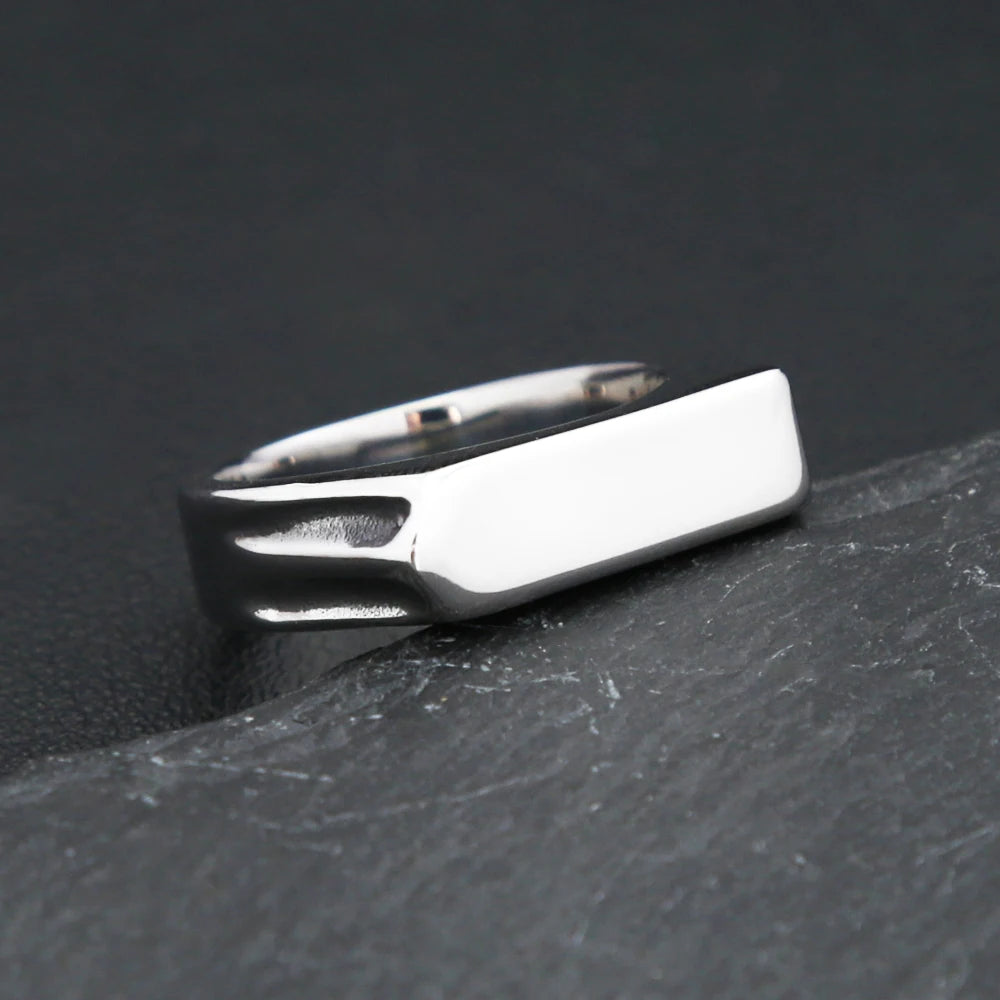 Fashion 316L Stainless Steel Simple Rings For Men Women Punk Hip Hop Square Band Flat Top Signet Ring Charm Party Jewelry Gifts