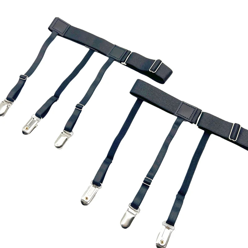 2pcs Men Shirt Stays Belt With Non-slip Locking Clips Keep Shirt Tucked Leg Thigh Suspender Garters Adjustable Locking Strap