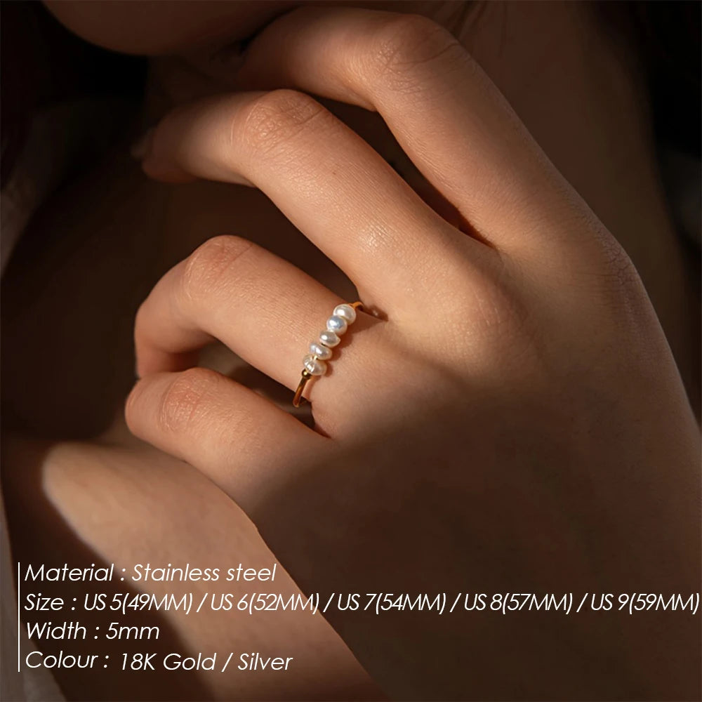 EManco Fashion Freshwater Pearls High Quality Stainless Steel Gold-Plated Round Rings Holiday Jewelry Gifts Wholesale
