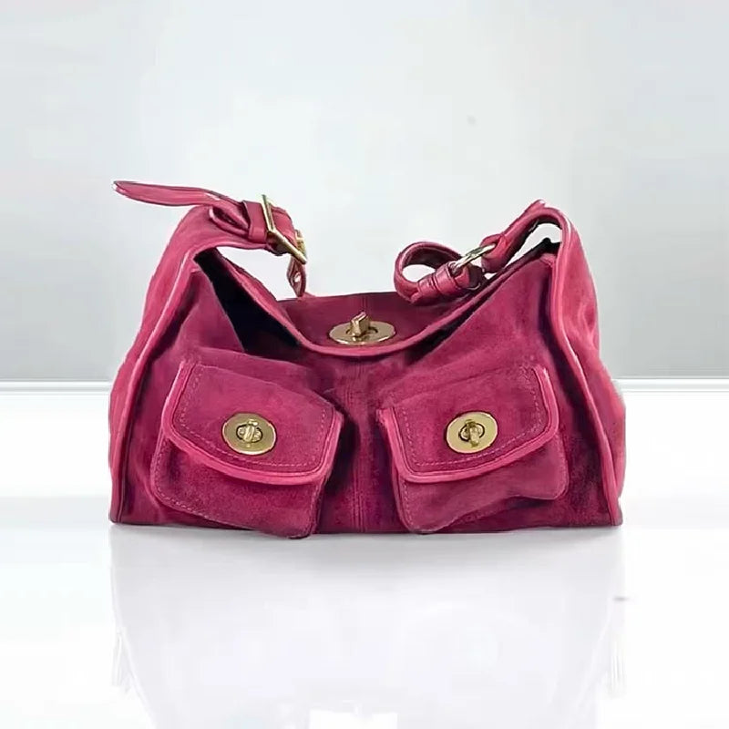 Casual Commuter Large Capacity Suede Pillow Bag Single Shoulder Crossbody Bag Vintage Style Polyester Lining Zipper Closure