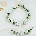 Flower Crown Wreath Bride Garland with Ribbon Communion Wreath Handmade Headband Headpiece Fairy Tiaras Wedding Hair Accessories