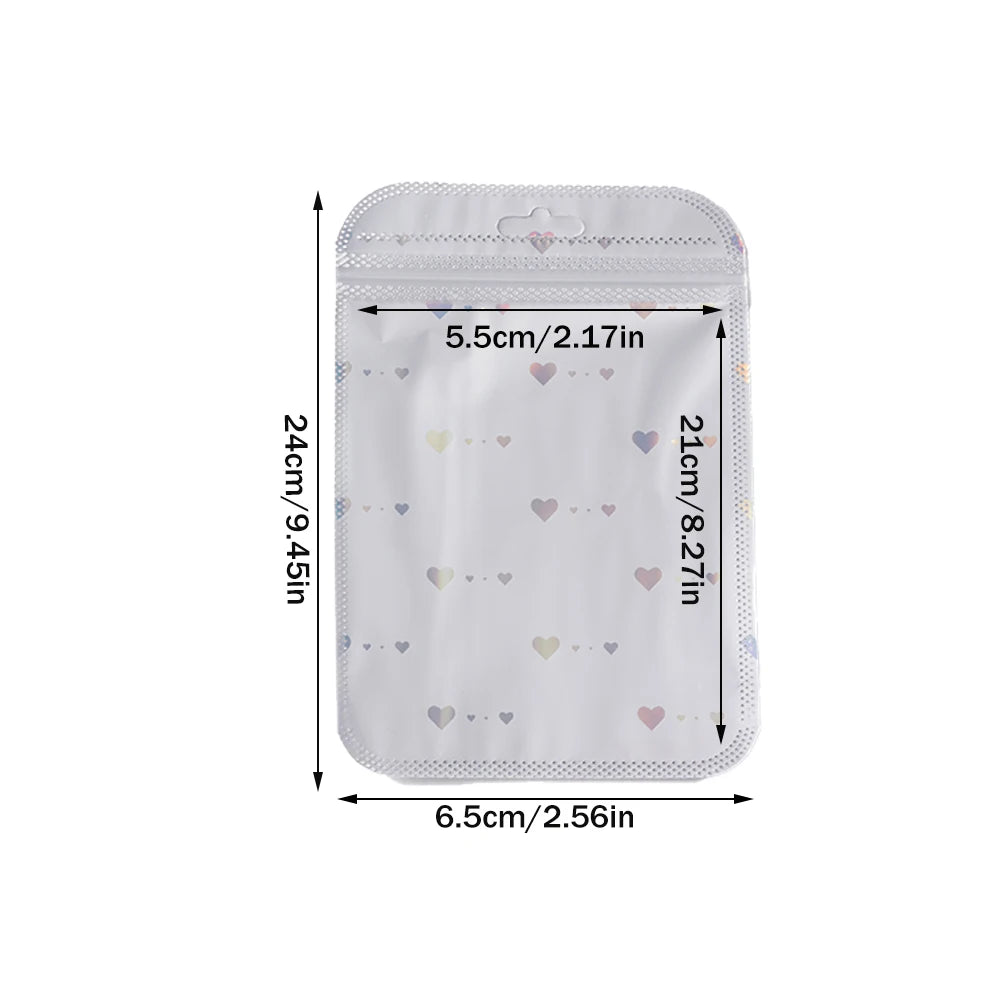 50pcs Black White Laser Heart Zipper Bags Jewelry Pouch For Bead Product Small Business Entrepreneurship Packing Material Supply