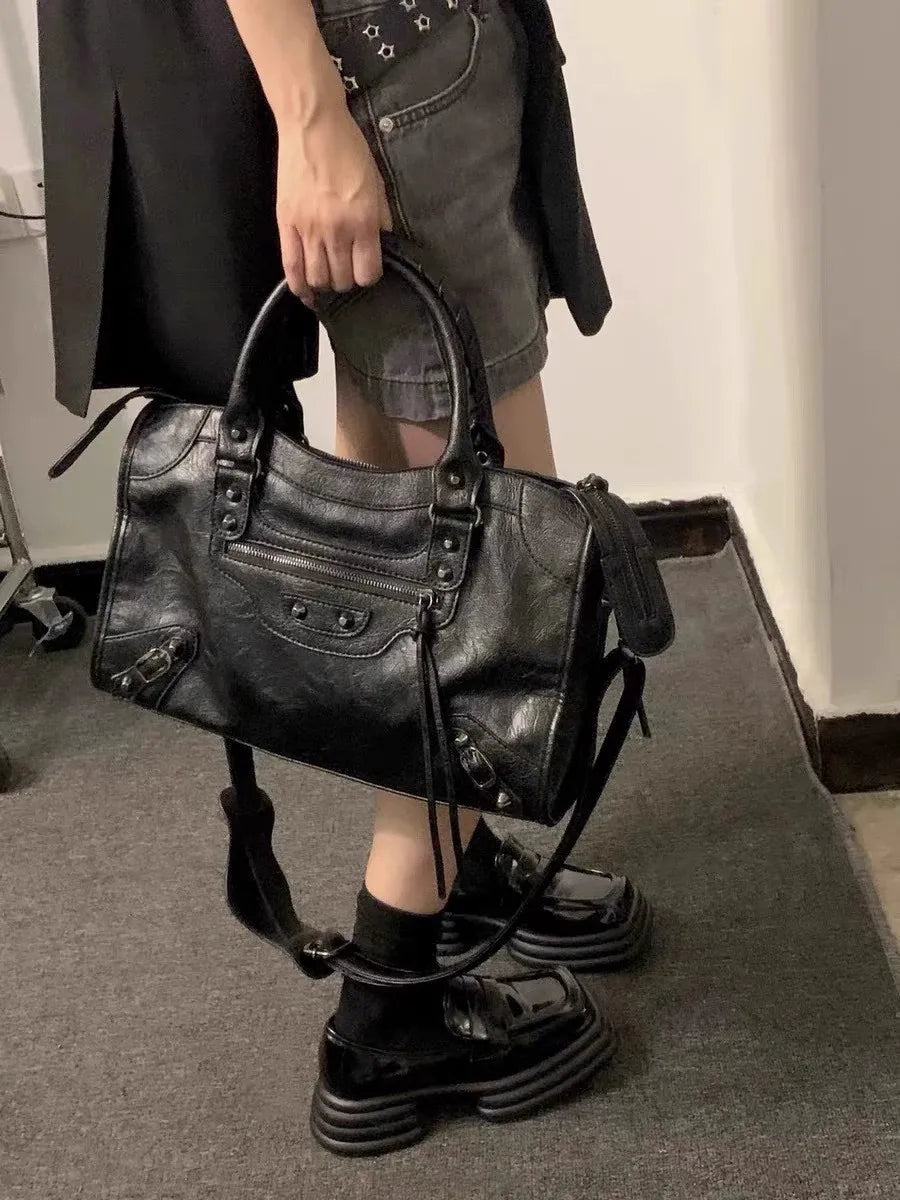 Rivet Motorcycle Bag High-end Large Capacity Shoulder Bag Textured Leather Crossbody Bag Fashionable Casual Women's Handbag