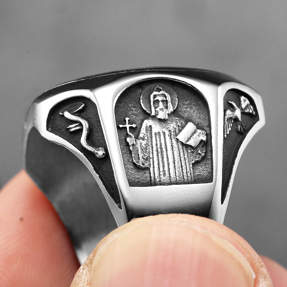 Catholic Saint Benedict Exorcism Amulet  Men Rings Stainless Steel Women Jewelry Vintage Punk Fashion Accessories Gift Wholesale