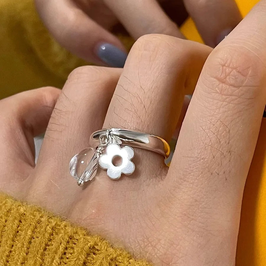 XIYANIKE Fashion Crystal Flower Clear Droplet Open Rings For Women Girl New Year Jewelry Accessories Gift Party Anillos Mujer