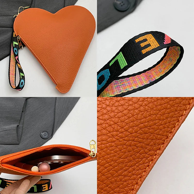 Heart Shape PU Bag Wild Student Women Handbags Shoulder Bag Female Japanese Harajuku Diagonal Crossbody Bags For Girl Pouch